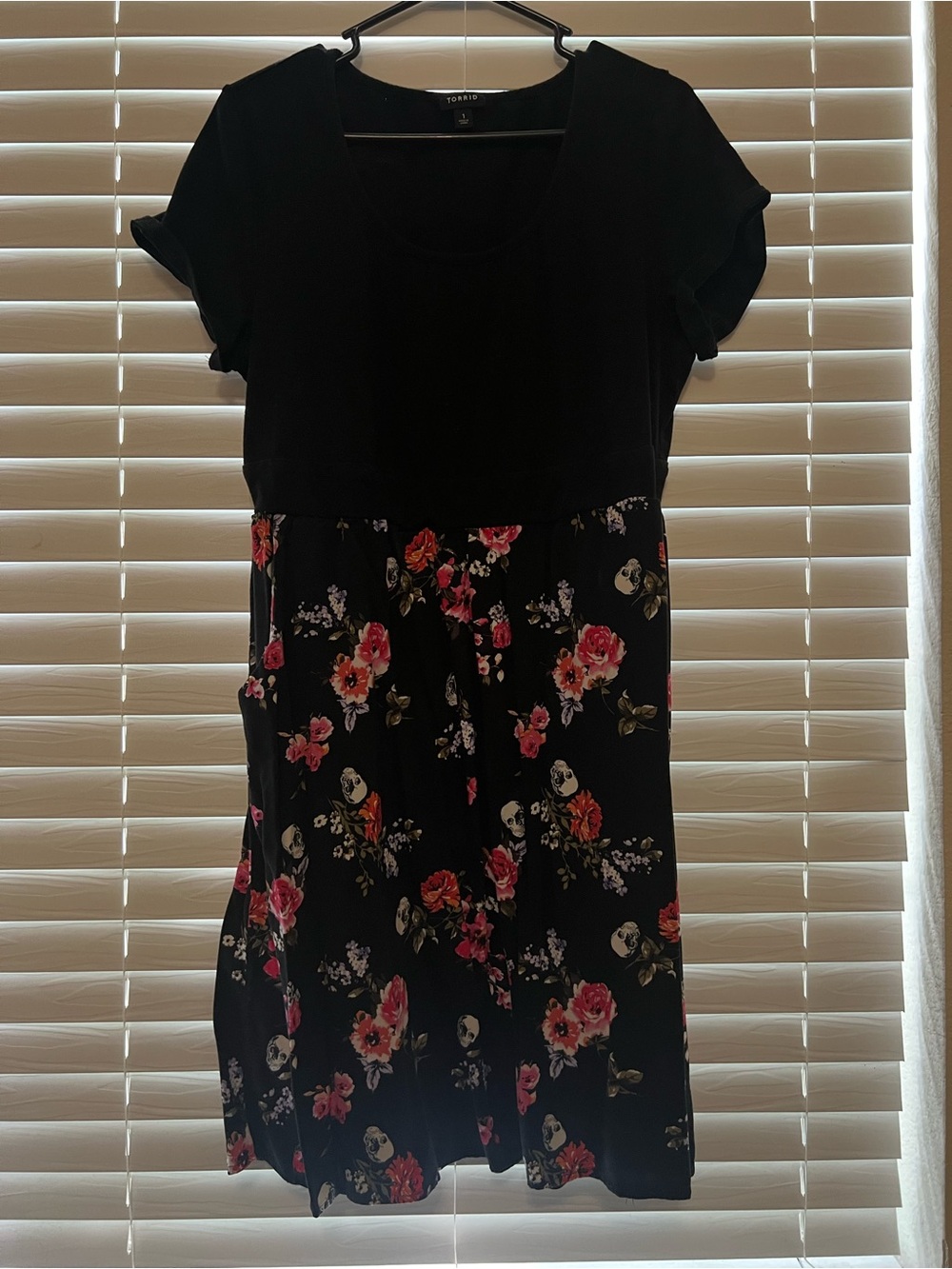 Torrid Black Floral Fit & Flare Dress with Skulls
